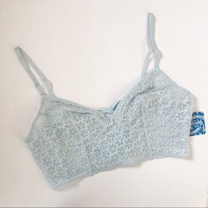 Free People Lele Longline Bra Light Blue Lace Bra
